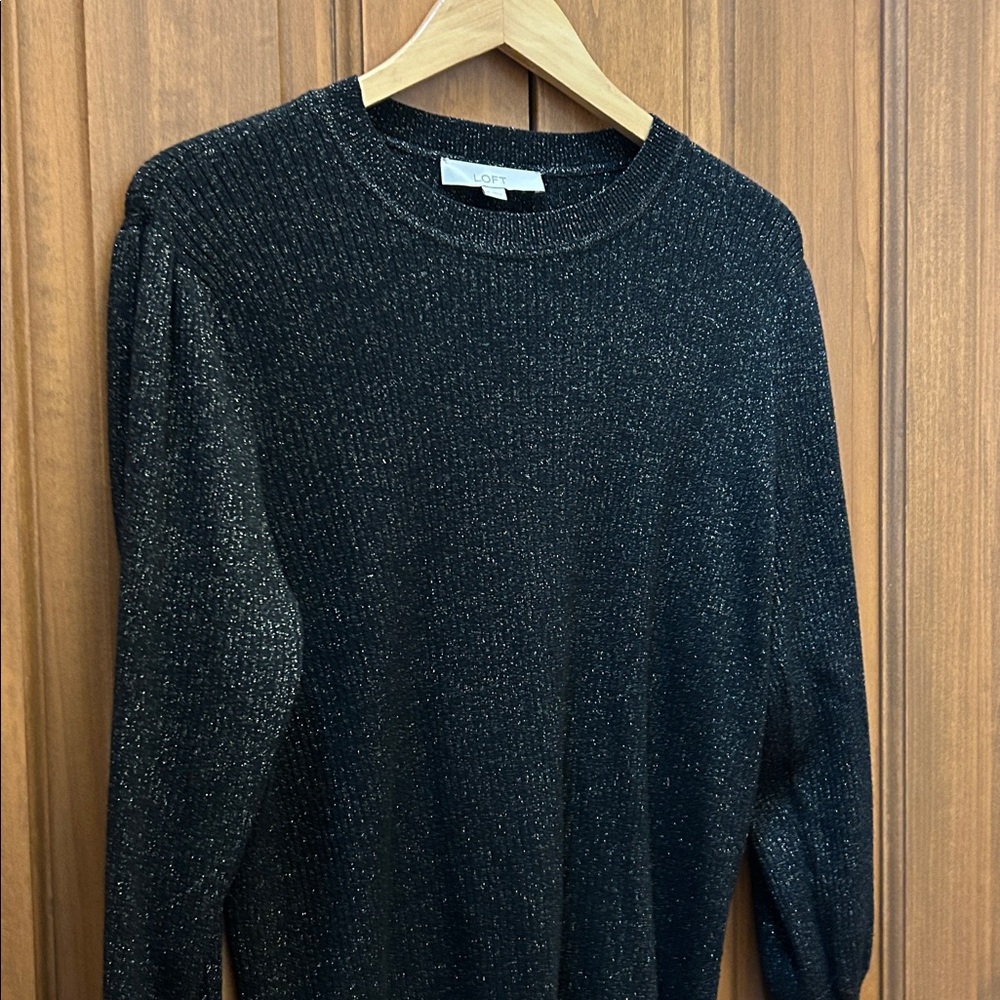 LOFT Black Crewneck sparkle Sweater size xl - Picture 3 of 5